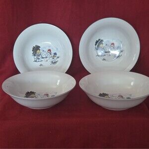Global Designs Porcelain Bowl Set of 4 Snowman Winter White Microwave Dishwasher